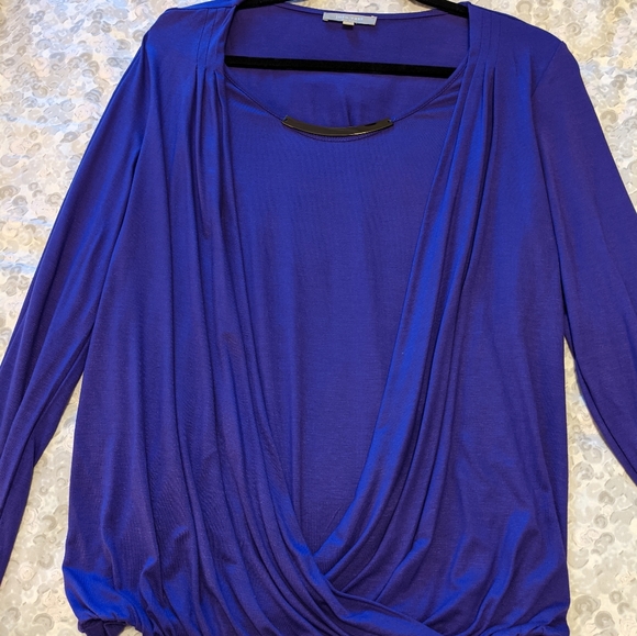 NWOT Joan Vass Purple Plum Drape Top (looks two piece)- Size L - Picture 5 of 8